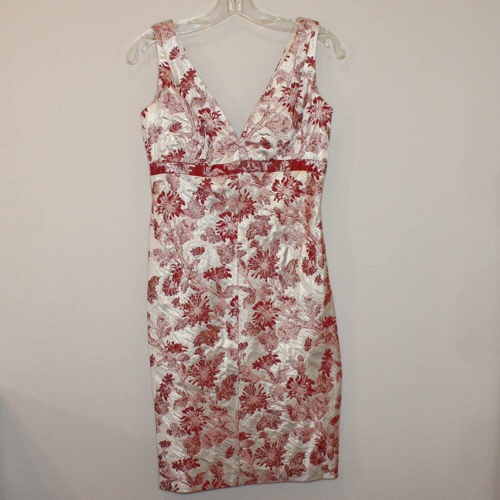 Carmen Marc Valvo Collection brocade dress Size 2 beige & red sleeveless v-neck